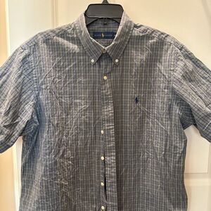 Men’s Ralph Lauren Striped Blue and Green Short Sleeve Shirt Button Down CL